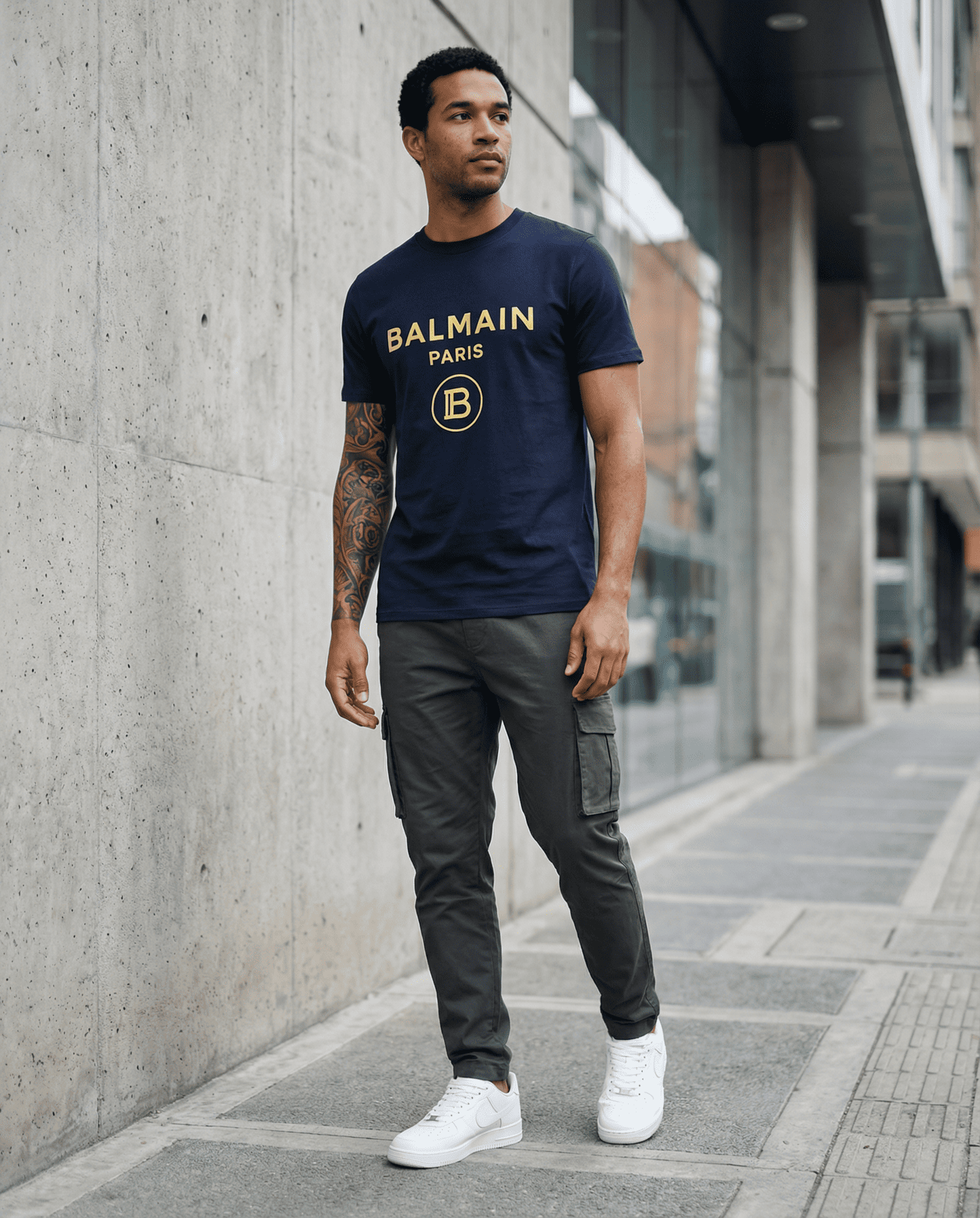 Camiseta básica azul oscuro para hombre - con modelo - JDC Luxury Store