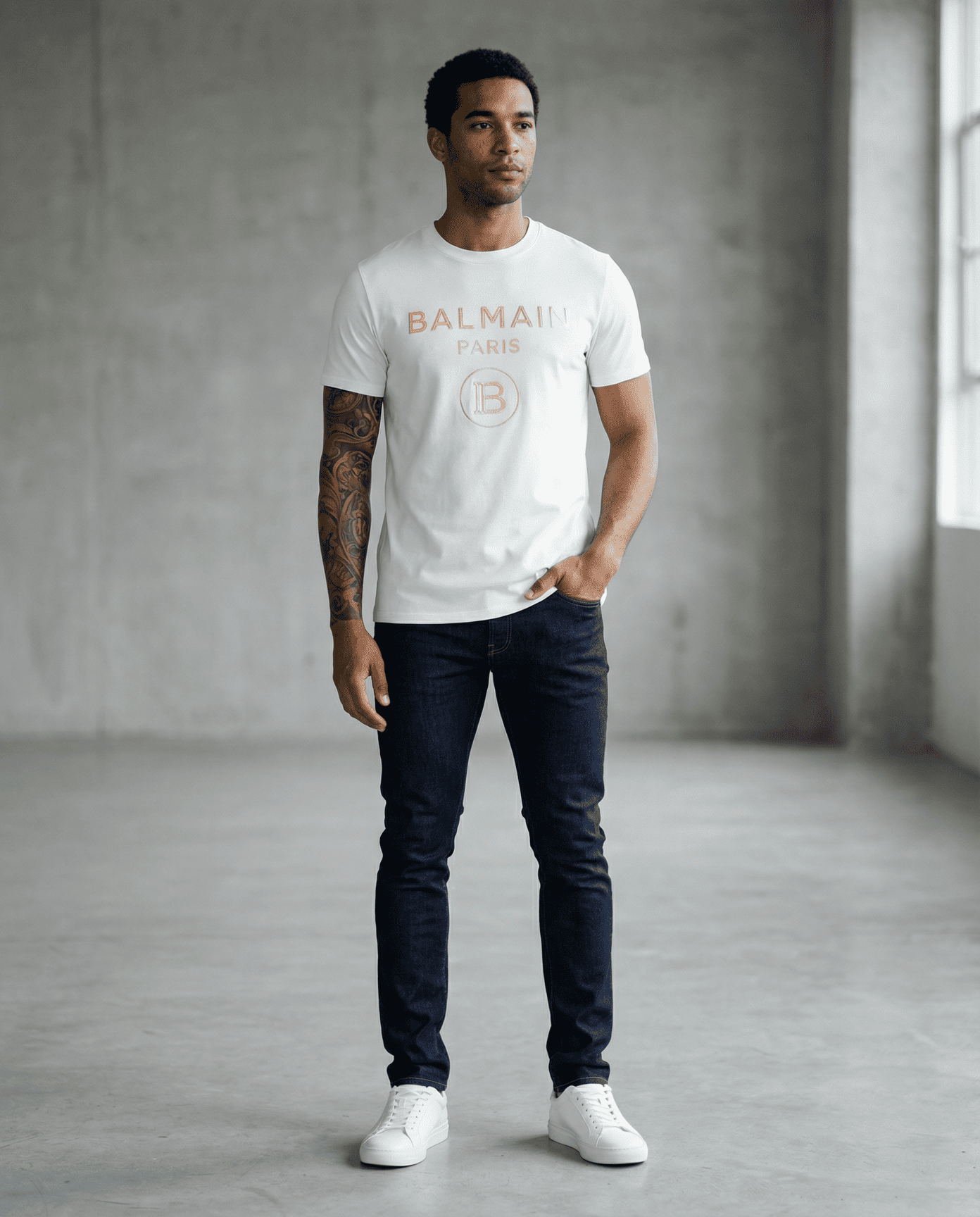 Camiseta básica blanca para hombre - con modelo - JDC Luxury Store