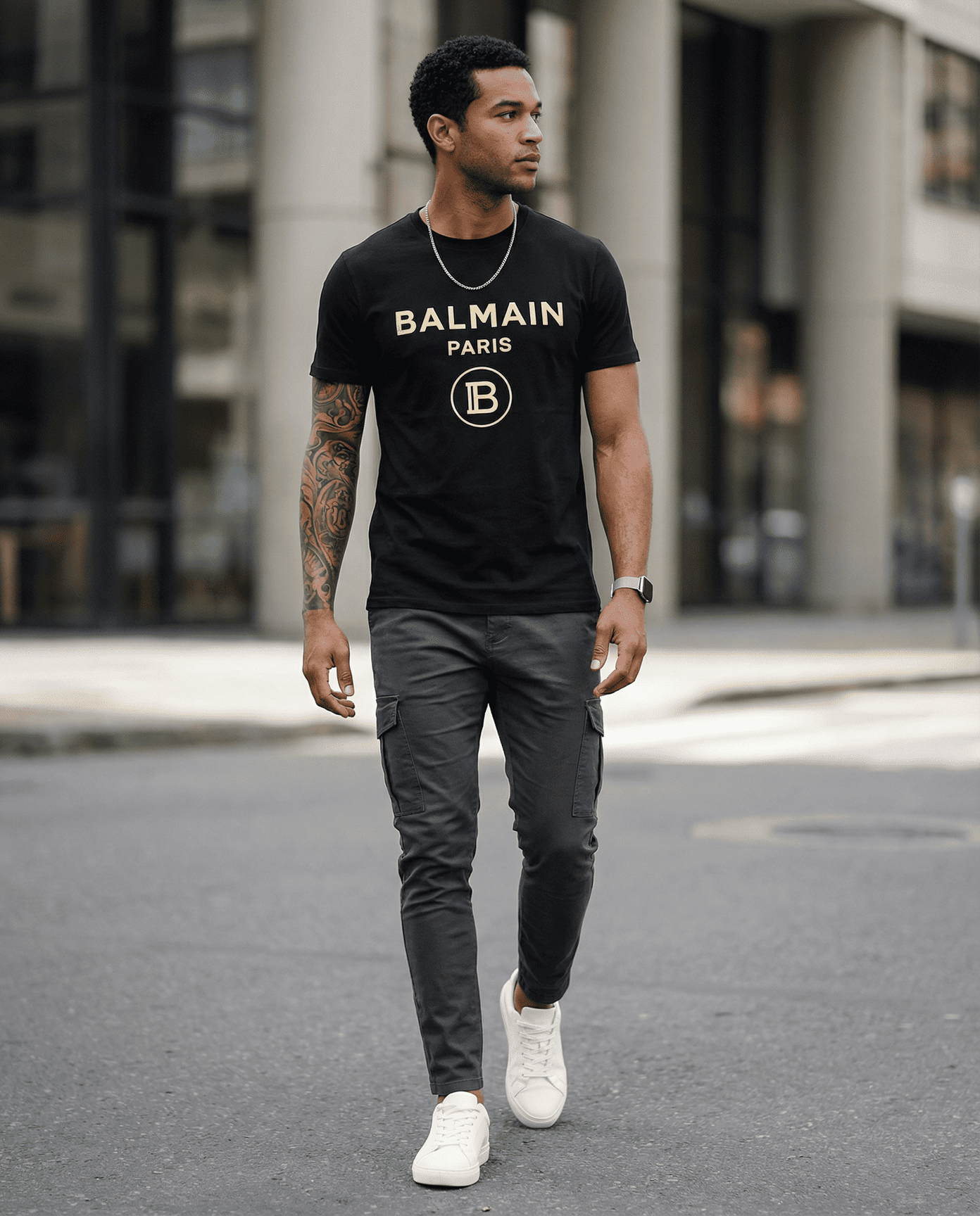 Camiseta básica negra para hombre - con modelo - JDC Luxury Store