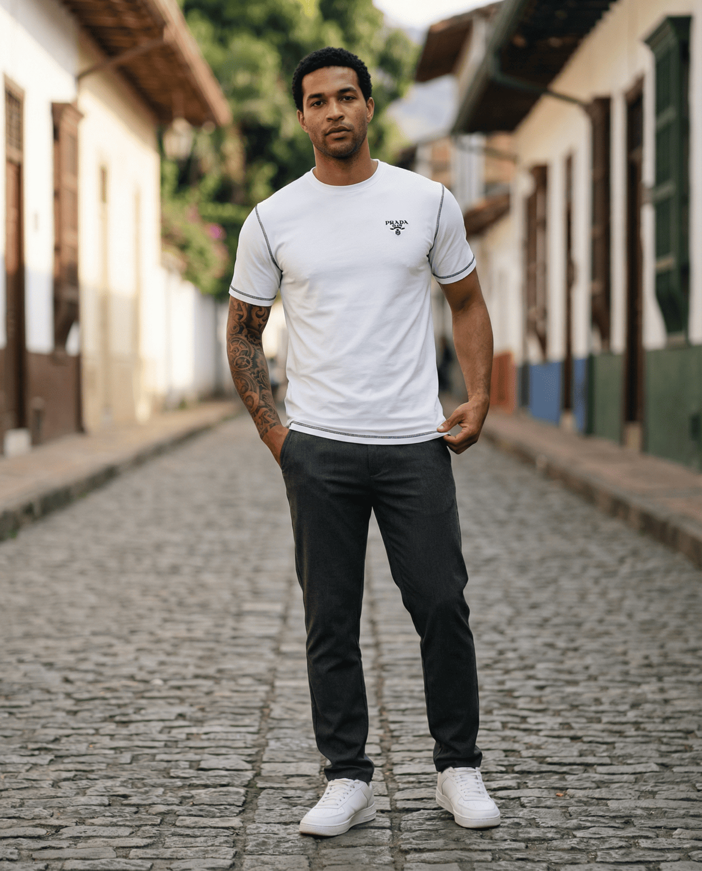 Camiseta básica blanca para hombre - con modelo - JDC Luxury Store