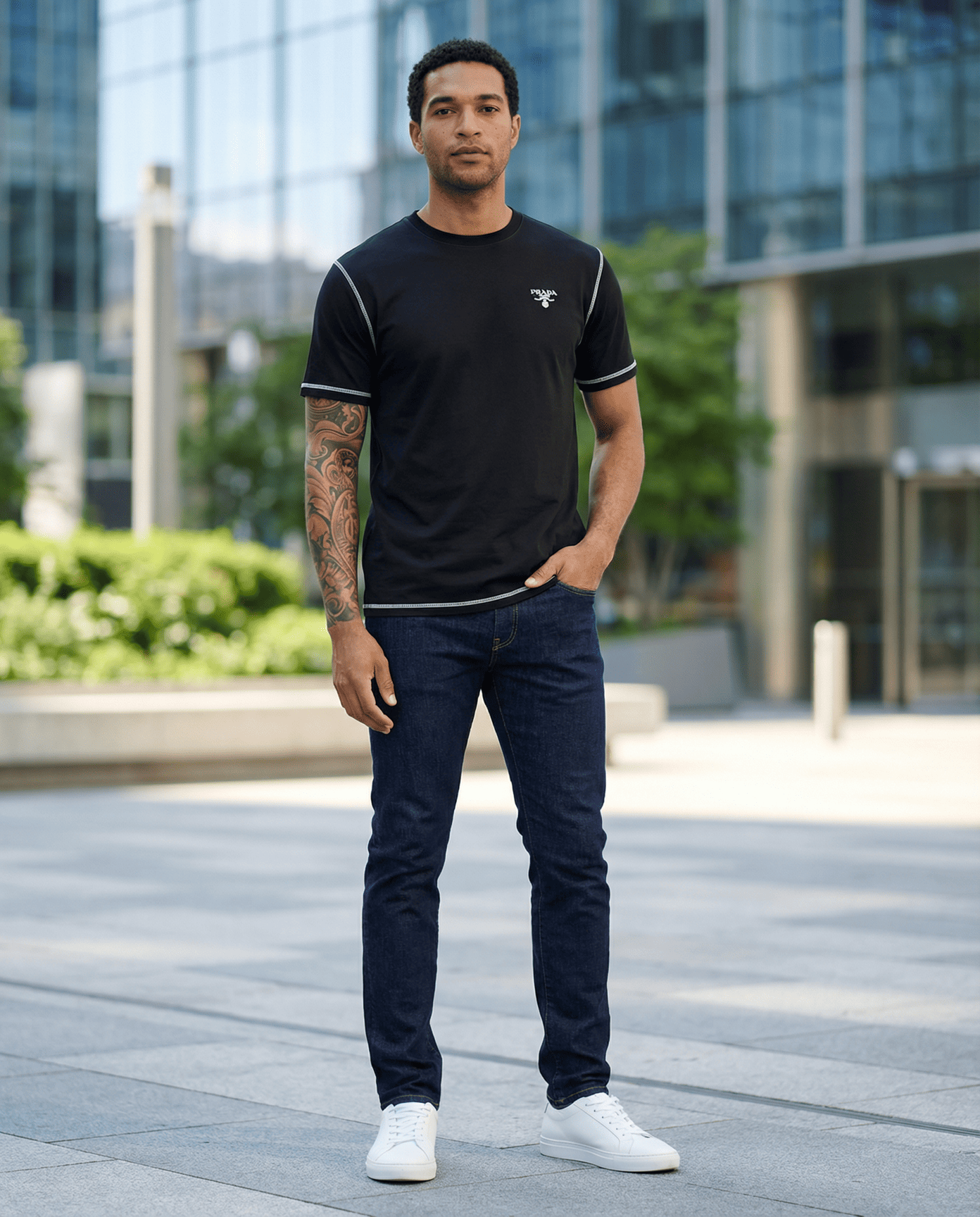 Camiseta básica negra para hombre - con modelo - JDC Luxury Store