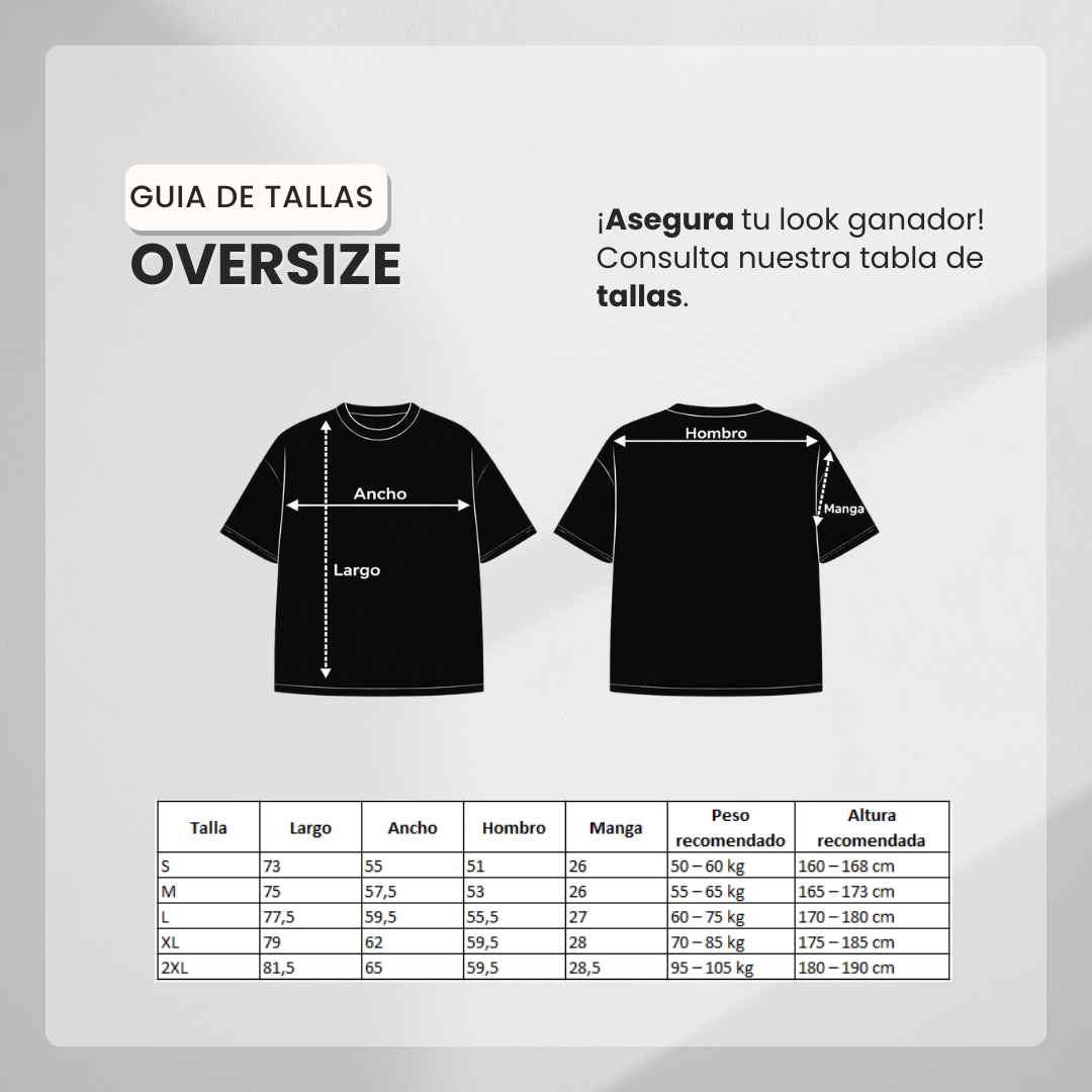 Guía de tallas Camiseta 88986 Oversize Blanca Para Hombre