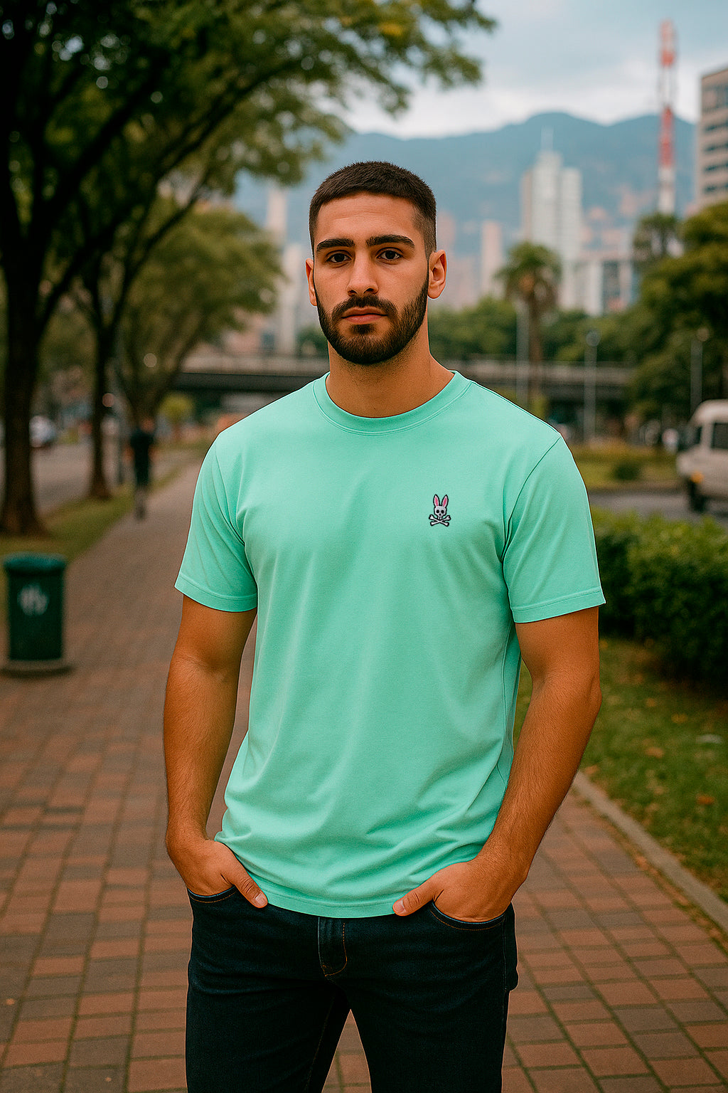 Camiseta básica verde claro para hombre - con modelo - JDC Luxury Store
