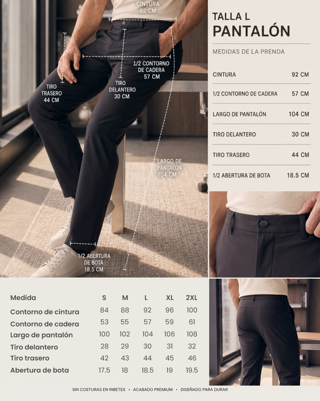 Guía de tallas Pantalón 62360 Gris Oscuro Para Hombre