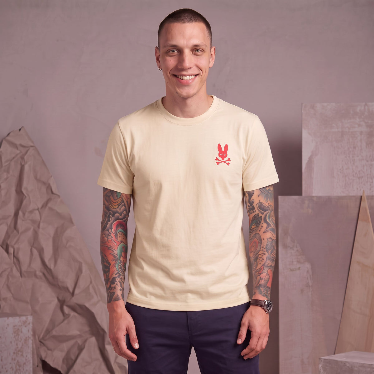 Camiseta 661085 Estampada Crema para hombre