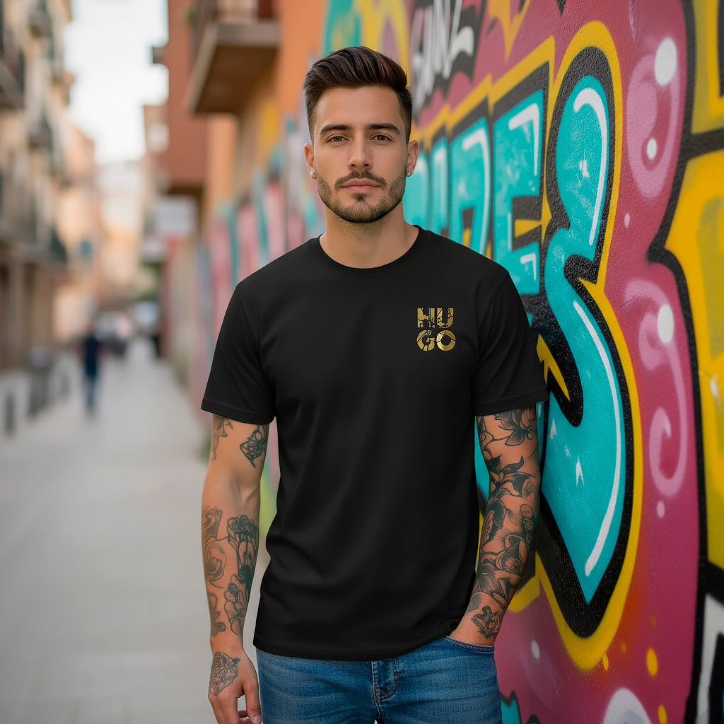 Camiseta 66039 Estampada Negra Para Hombre